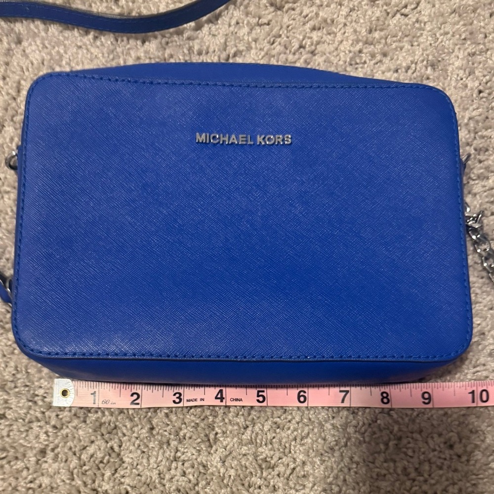 Michael Kors Royal Blue Saffiano Leather Crossbody Camera Bag Silver Hardware - Picture 11 of 12